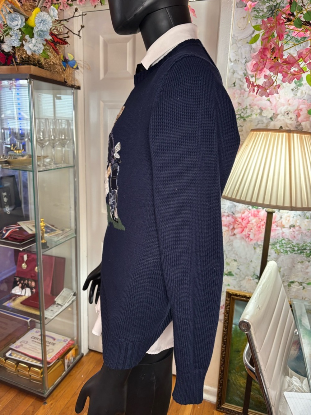 Ralph Lauren Navy Crewneck Sweater with Polo Bear Motif